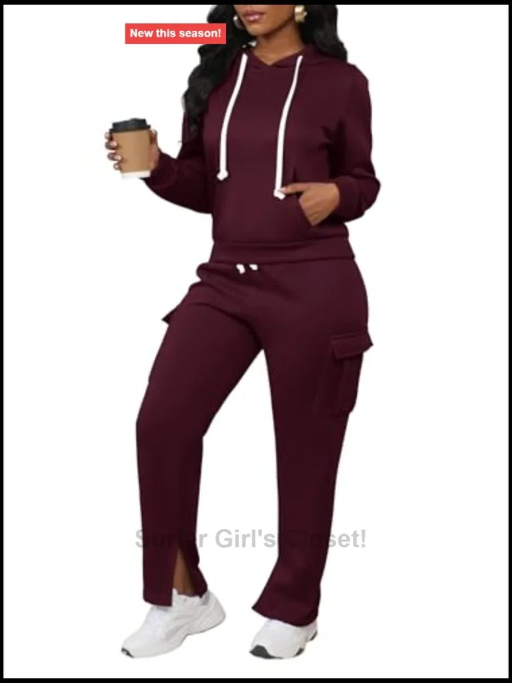 2 Piece Hoodie and Cargo Sweatpants Set - Soft Lounge Activewear